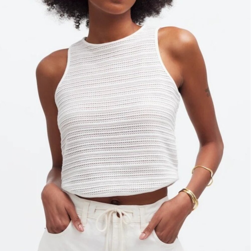 Madewell White Cropped Knit Tank Top